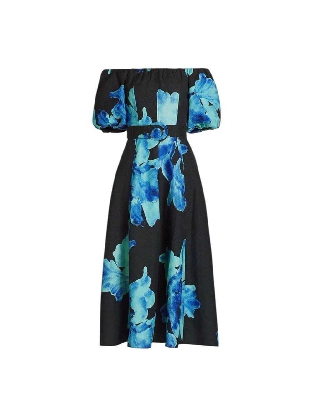 Nicholas the Label Blue Santha Floral Off-the-Shoulder Midi Dress Size 6 - Picture 3 of 13